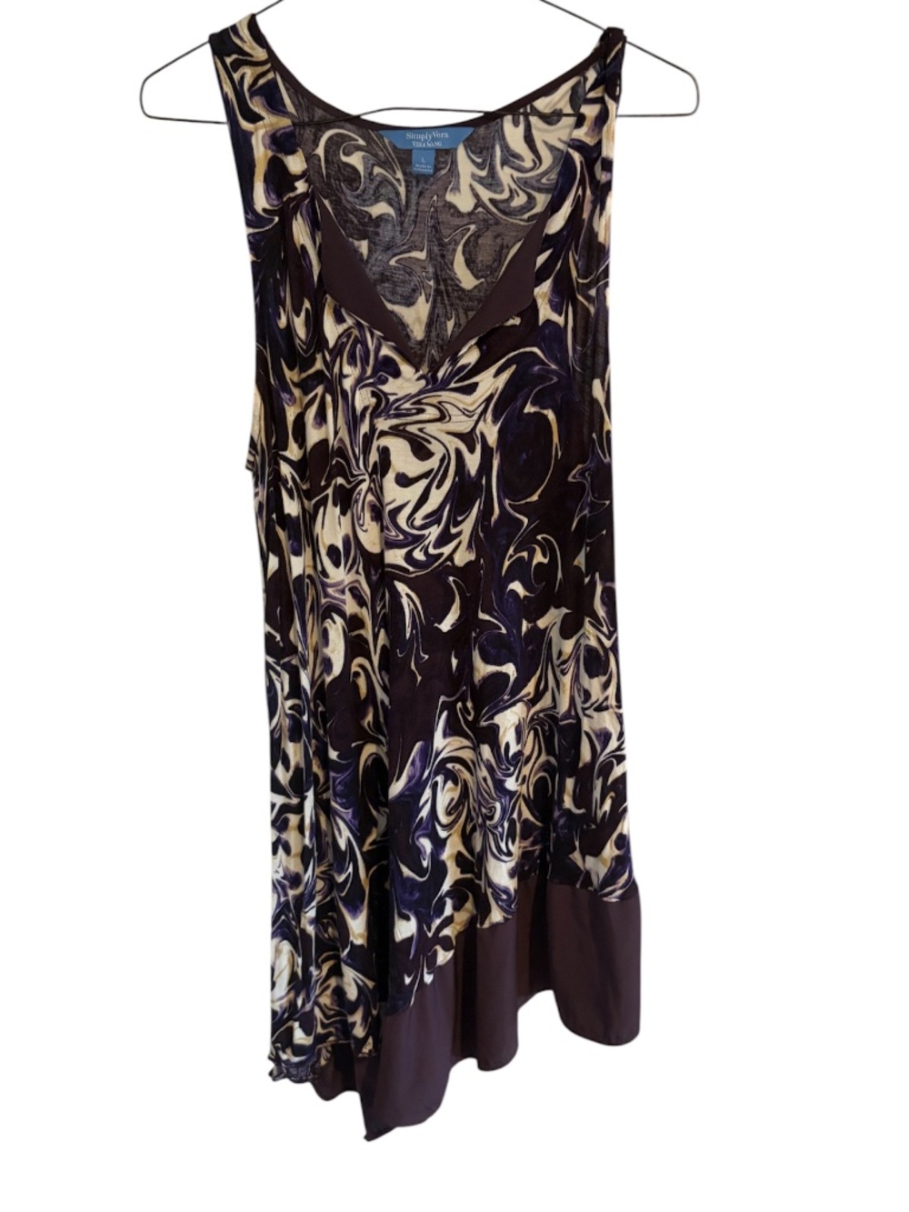 Vera Wang Purple and White Sleeveless Asymmetrical Dress | Size Large